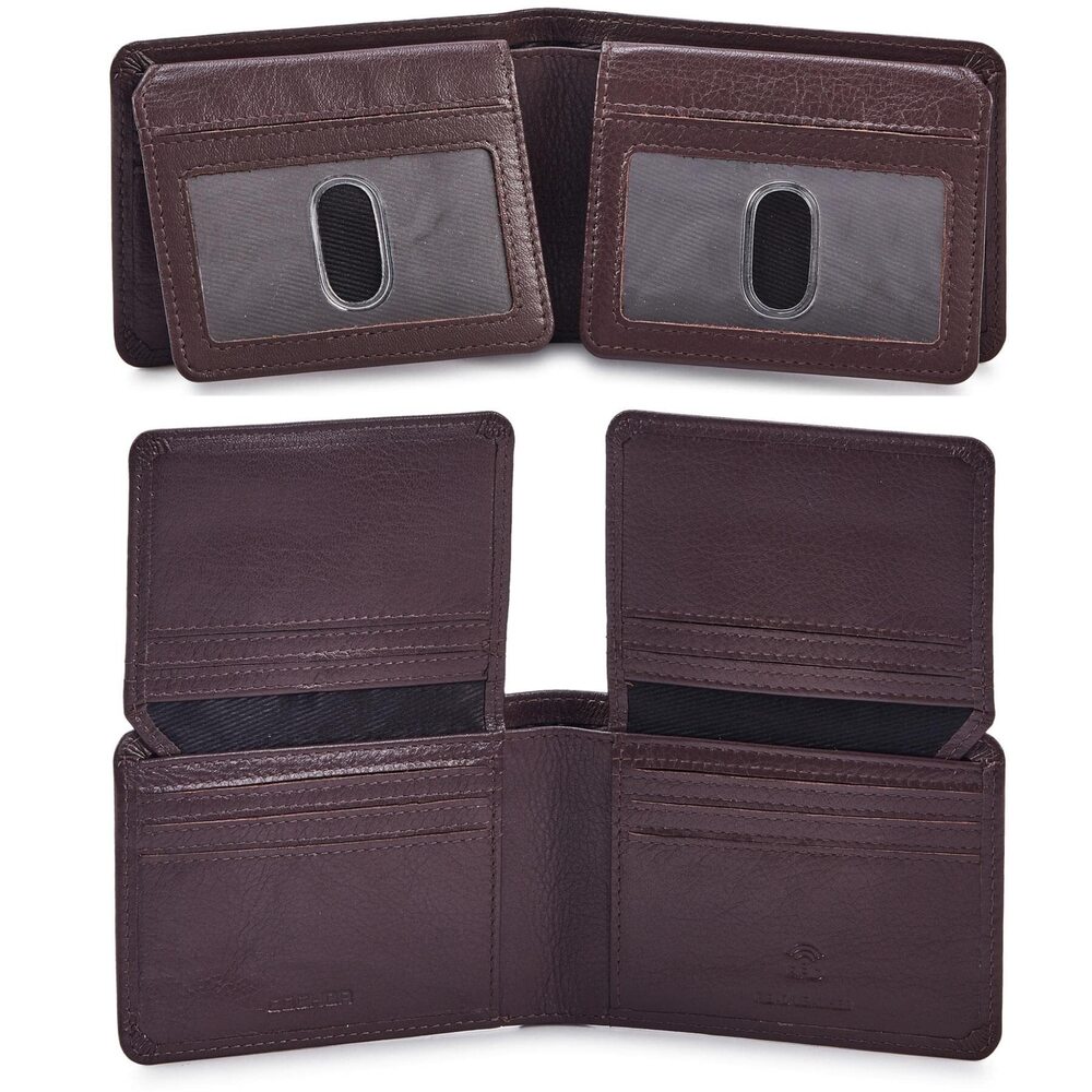 4254 Wallet Real Leather Bifold RFID Blocking High Capacity Card Case